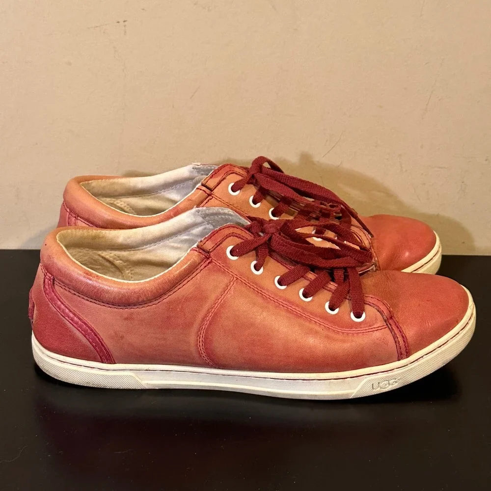 UGG Australia Mens Olli Red Burnished Leather Shearling Sneakers size 11